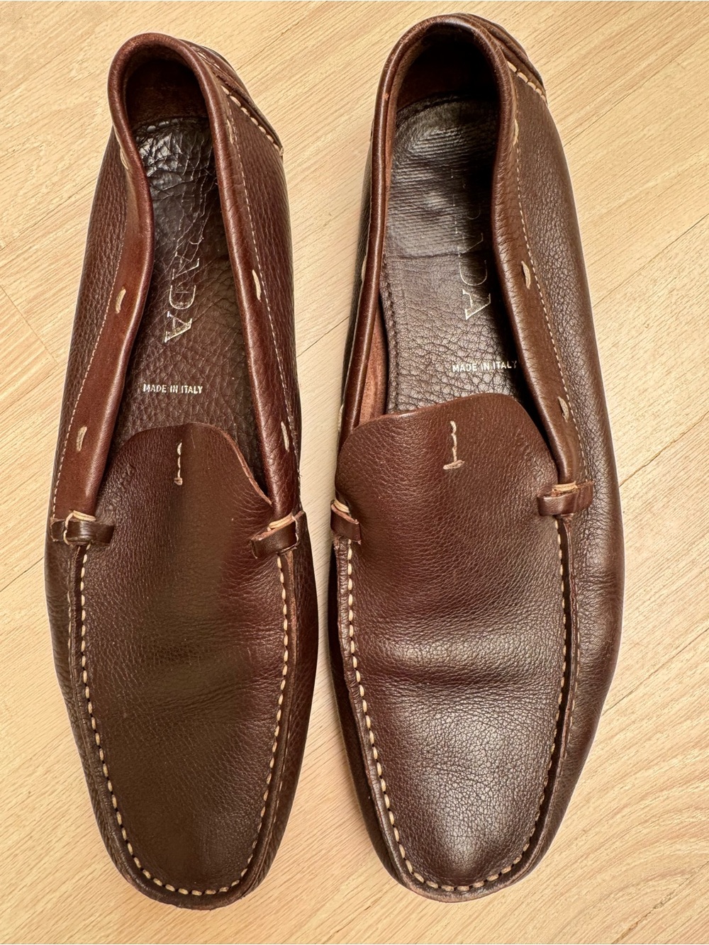 Prada Dark Brown Pebbled Leather Slip-On Loafers size 39 - Picture 5 of 9